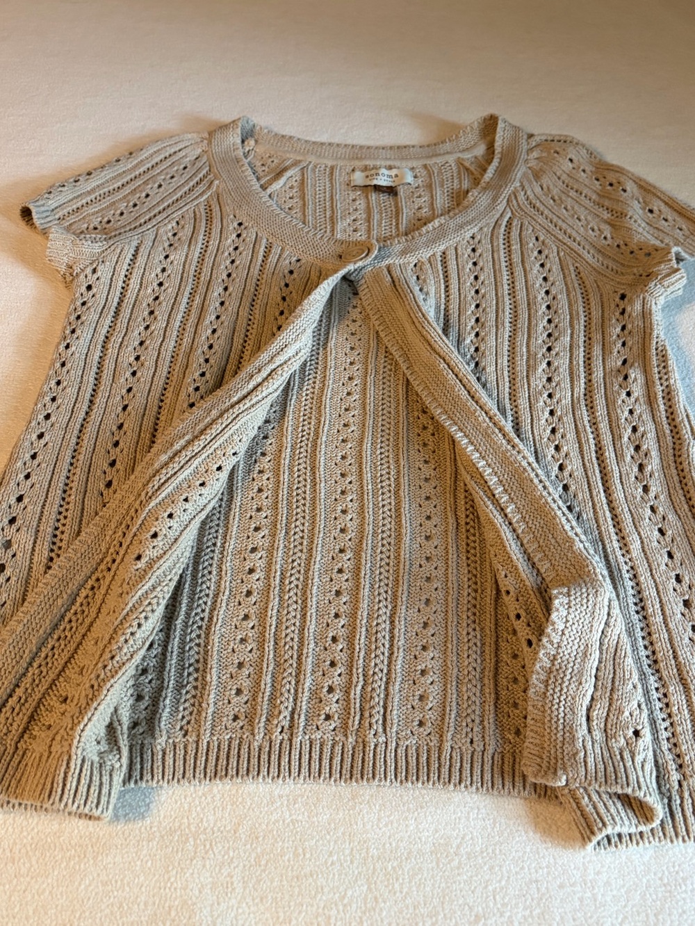 Sonoma Open Knit Short Sleeve Cardigan in Light Beige - Picture 7 of 7